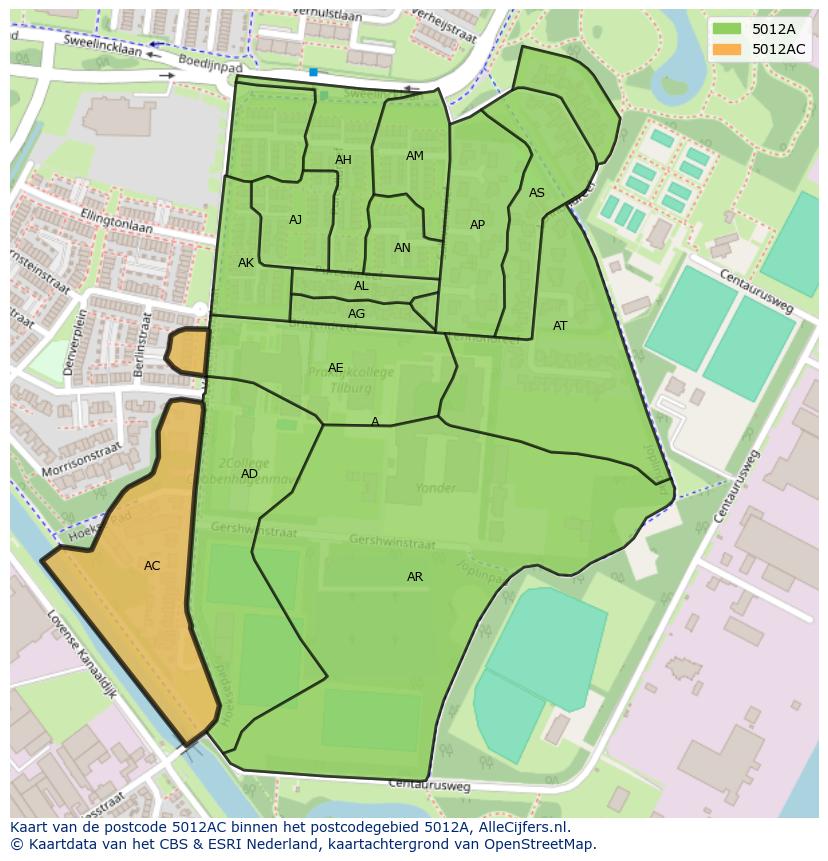 Afbeelding van het postcodegebied 5012 AC op de kaart.