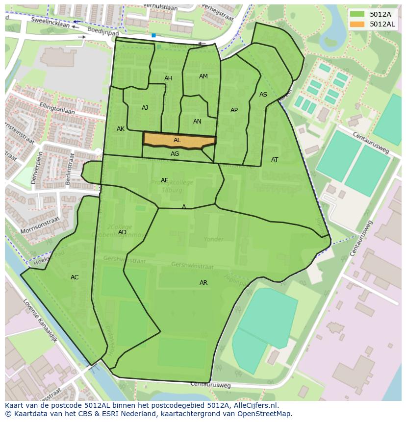 Afbeelding van het postcodegebied 5012 AL op de kaart.