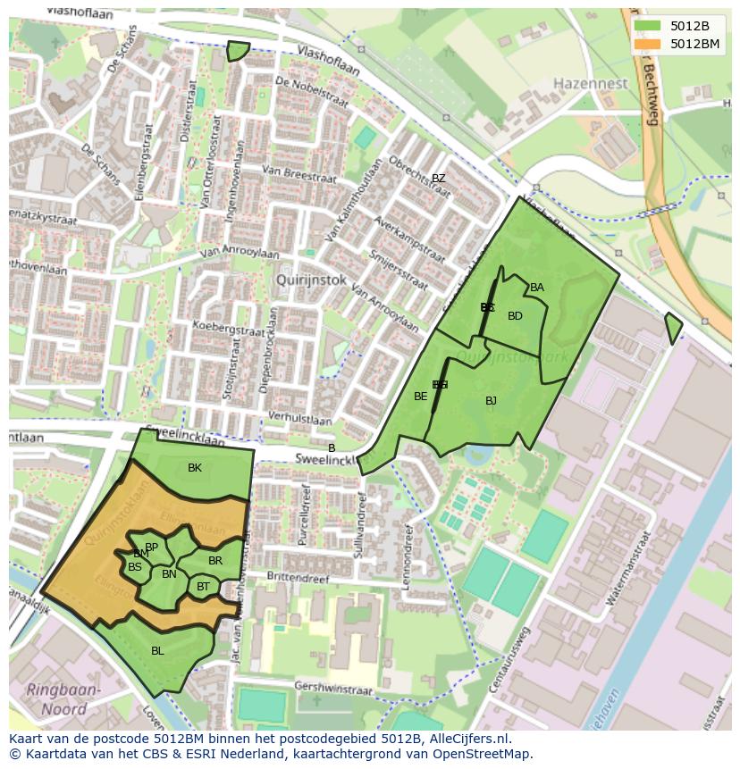 Afbeelding van het postcodegebied 5012 BM op de kaart.