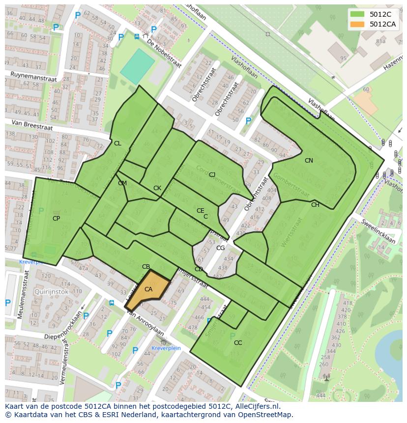 Afbeelding van het postcodegebied 5012 CA op de kaart.