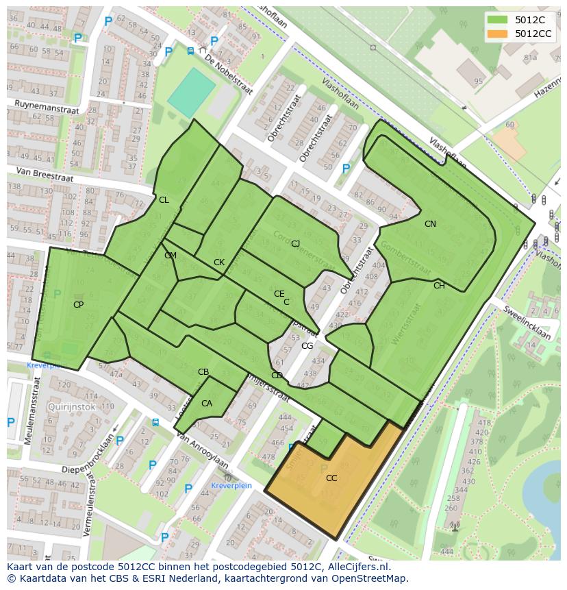 Afbeelding van het postcodegebied 5012 CC op de kaart.