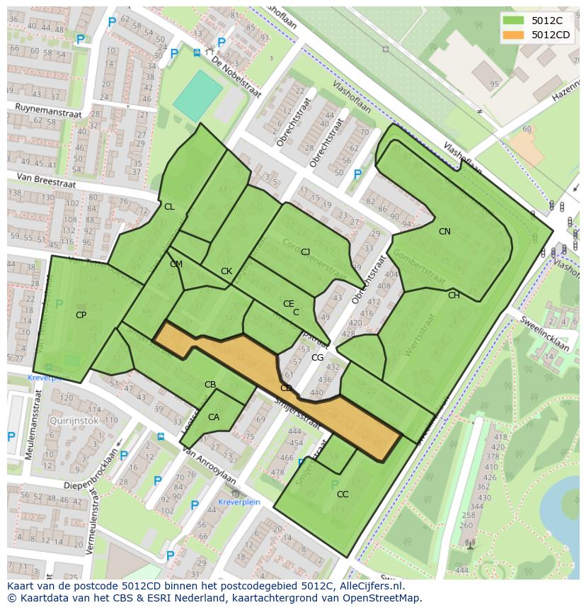 Afbeelding van het postcodegebied 5012 CD op de kaart.