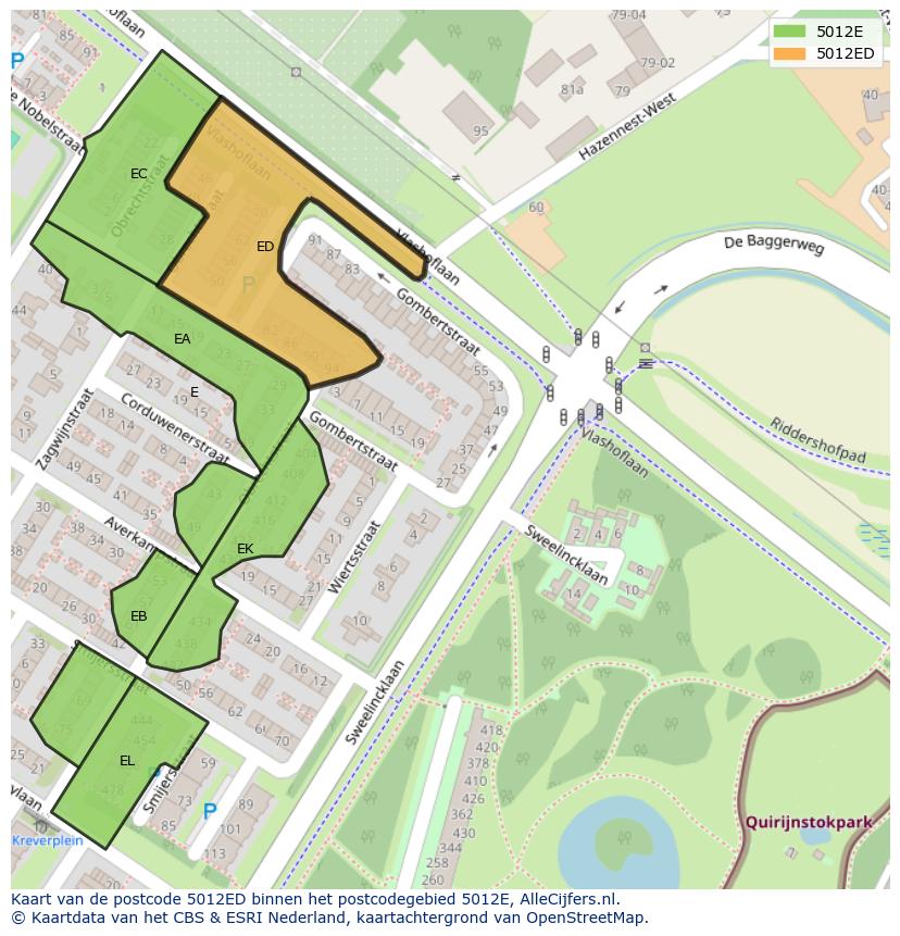 Afbeelding van het postcodegebied 5012 ED op de kaart.