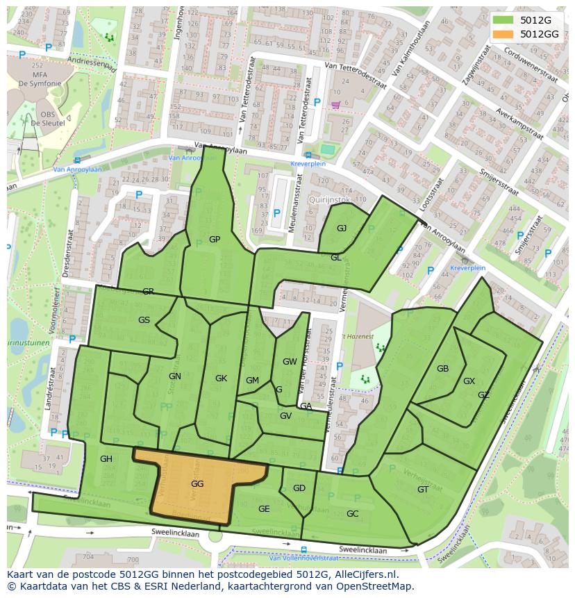 Afbeelding van het postcodegebied 5012 GG op de kaart.