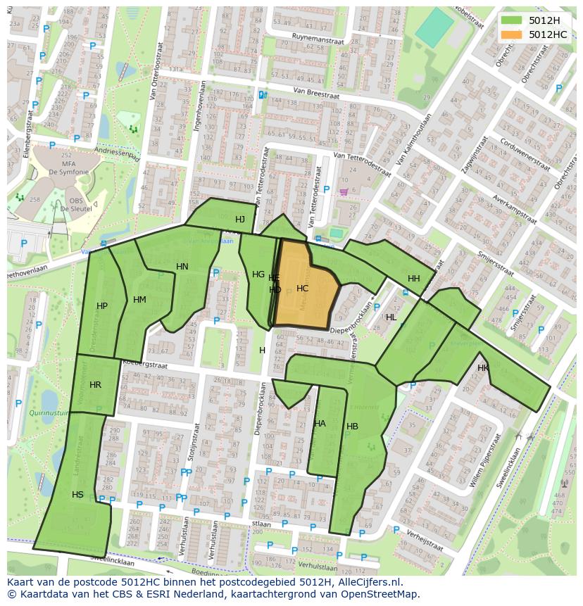 Afbeelding van het postcodegebied 5012 HC op de kaart.