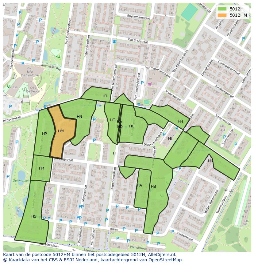 Afbeelding van het postcodegebied 5012 HM op de kaart.
