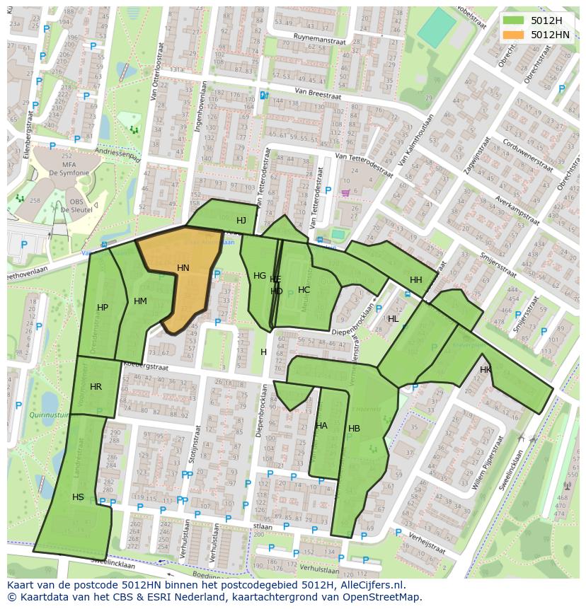 Afbeelding van het postcodegebied 5012 HN op de kaart.
