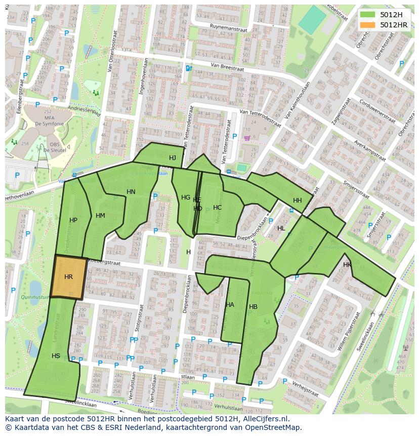 Afbeelding van het postcodegebied 5012 HR op de kaart.