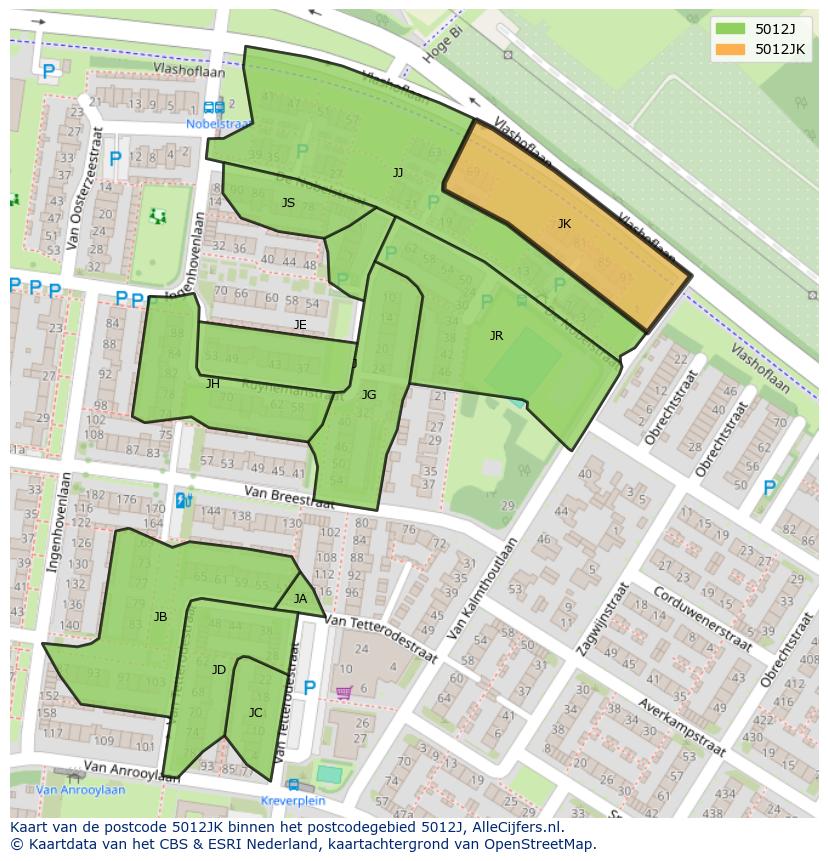 Afbeelding van het postcodegebied 5012 JK op de kaart.