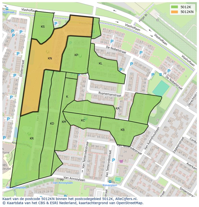 Afbeelding van het postcodegebied 5012 KN op de kaart.