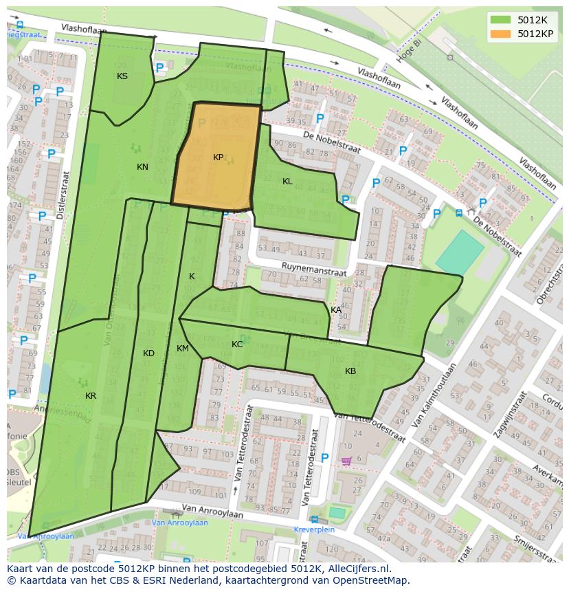 Afbeelding van het postcodegebied 5012 KP op de kaart.