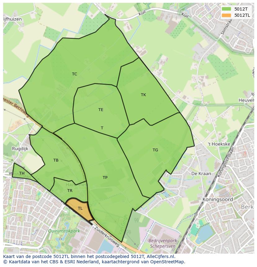 Afbeelding van het postcodegebied 5012 TL op de kaart.