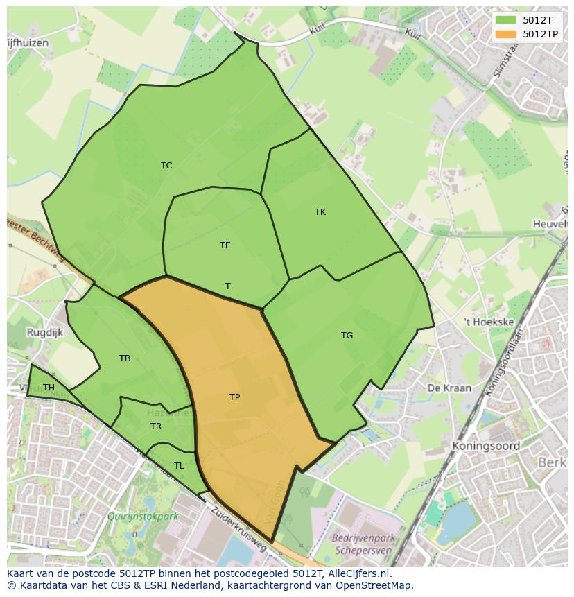 Afbeelding van het postcodegebied 5012 TP op de kaart.
