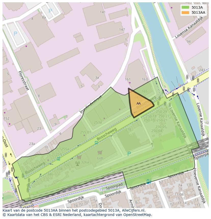 Afbeelding van het postcodegebied 5013 AA op de kaart.