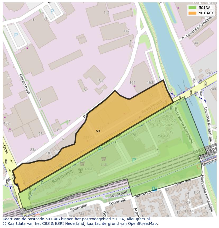 Afbeelding van het postcodegebied 5013 AB op de kaart.