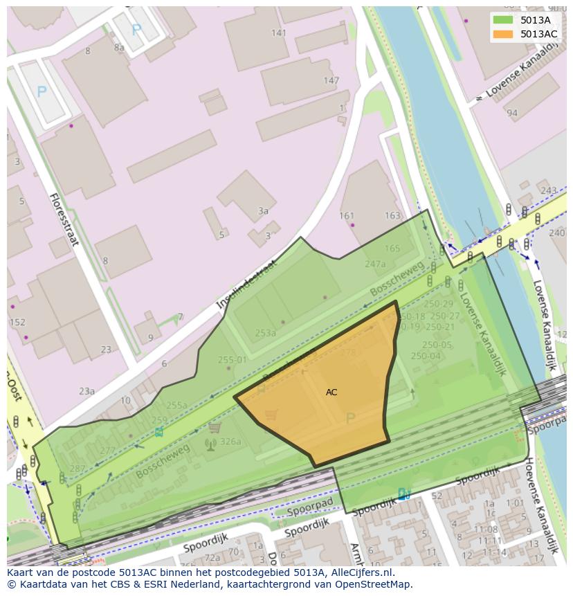 Afbeelding van het postcodegebied 5013 AC op de kaart.