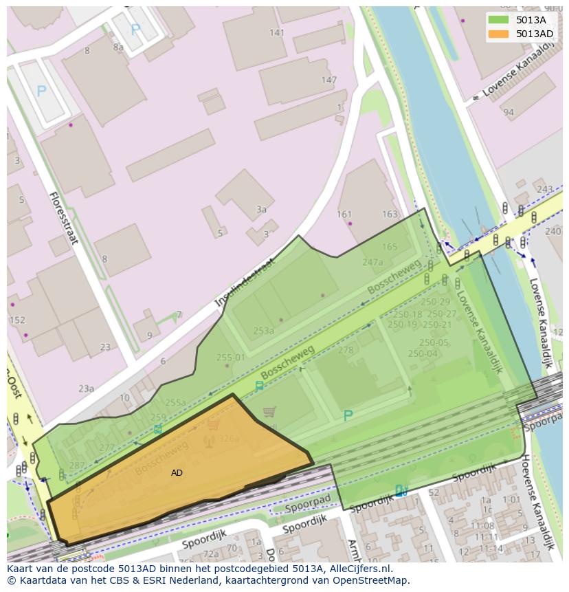 Afbeelding van het postcodegebied 5013 AD op de kaart.