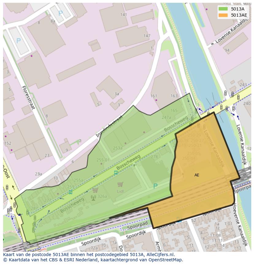 Afbeelding van het postcodegebied 5013 AE op de kaart.