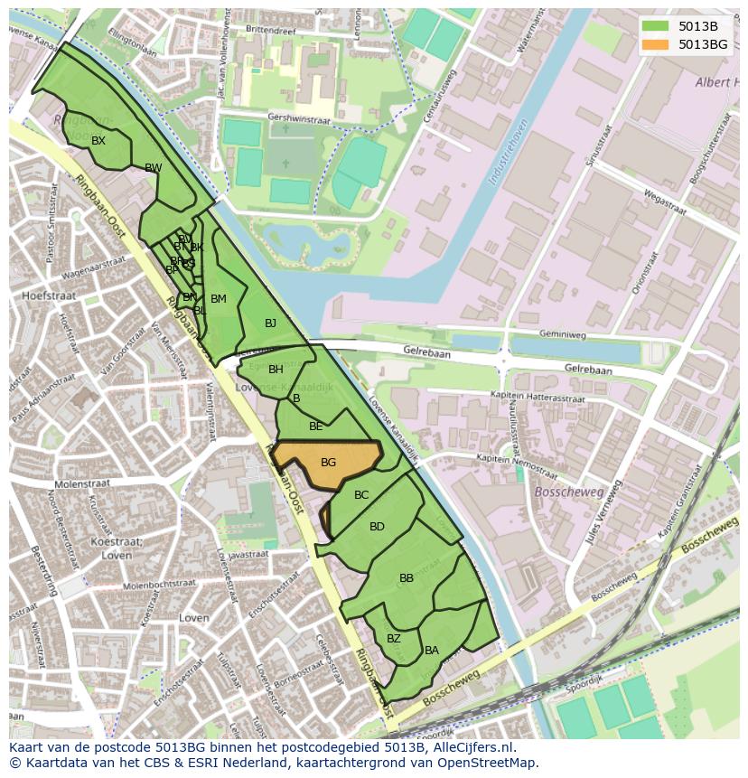Afbeelding van het postcodegebied 5013 BG op de kaart.