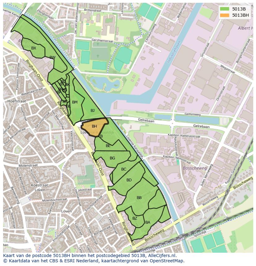 Afbeelding van het postcodegebied 5013 BH op de kaart.