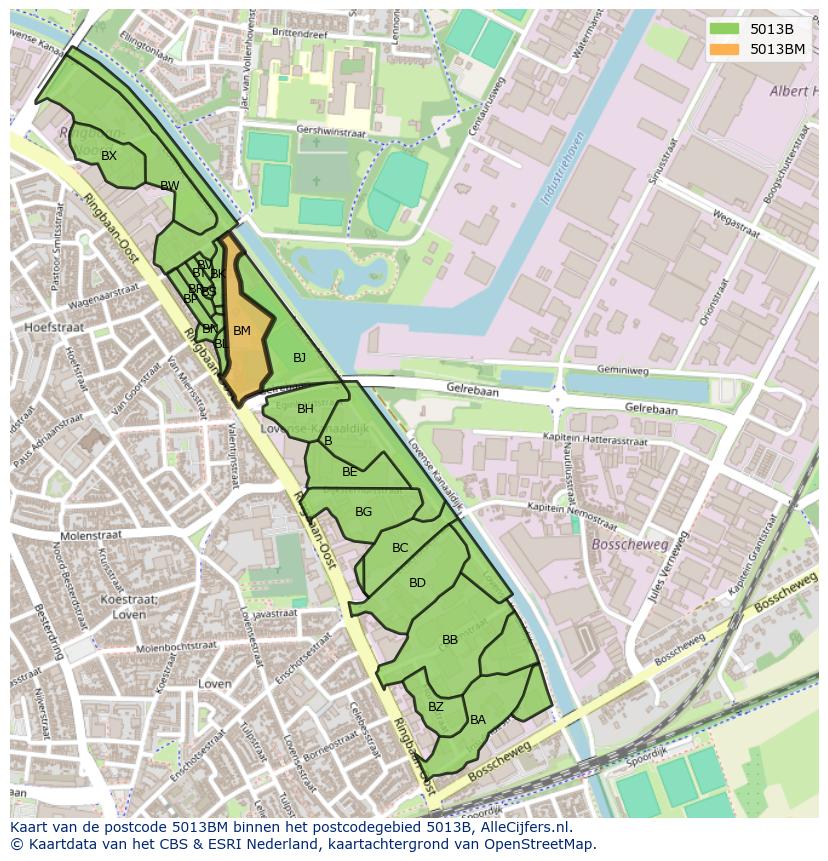 Afbeelding van het postcodegebied 5013 BM op de kaart.
