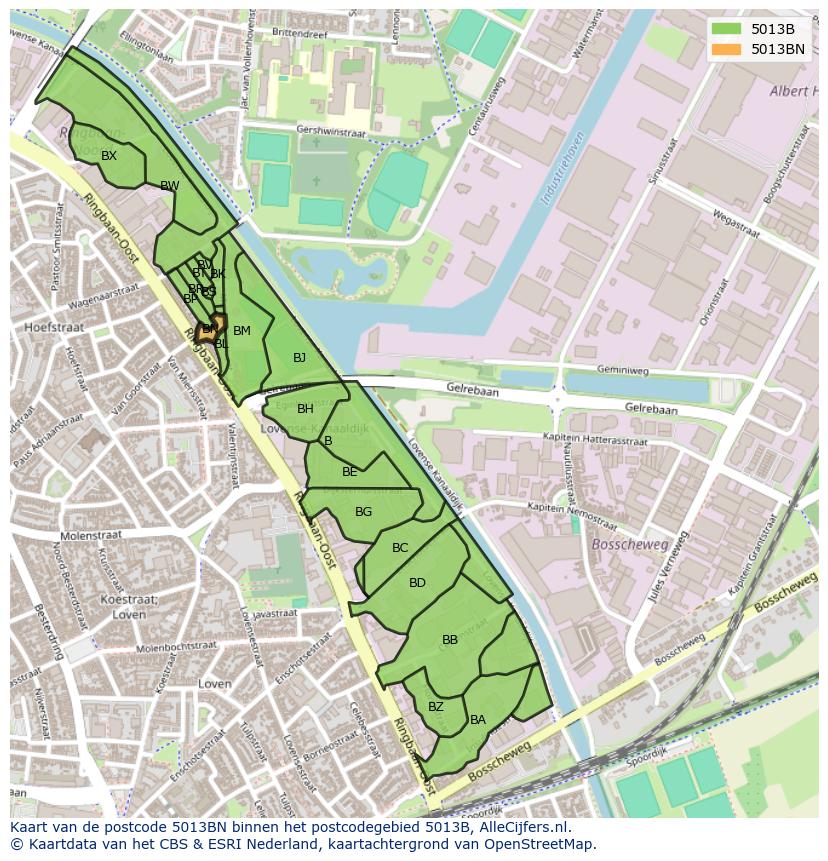 Afbeelding van het postcodegebied 5013 BN op de kaart.
