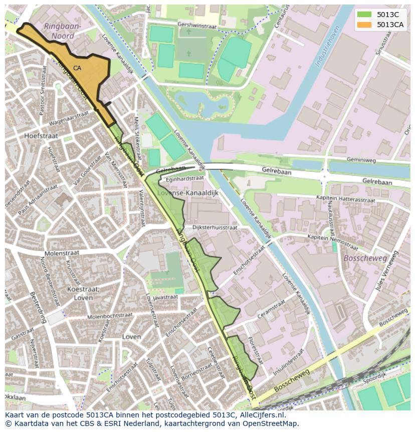 Afbeelding van het postcodegebied 5013 CA op de kaart.