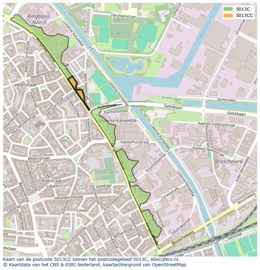 Afbeelding van het postcodegebied 5013 CC op de kaart.
