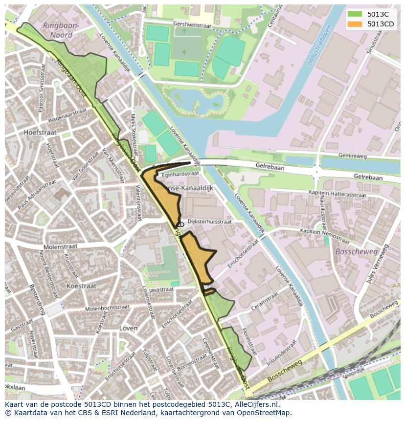 Afbeelding van het postcodegebied 5013 CD op de kaart.