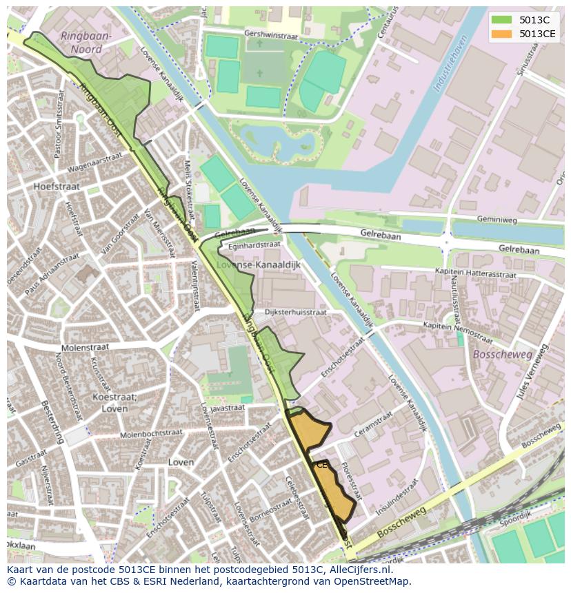 Afbeelding van het postcodegebied 5013 CE op de kaart.