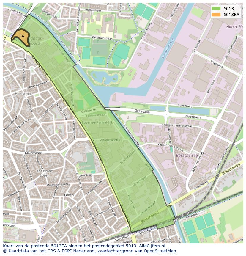 Afbeelding van het postcodegebied 5013 EA op de kaart.