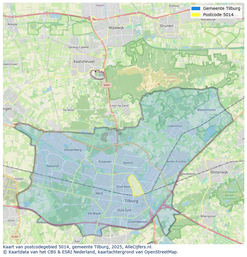 Afbeelding van het postcodegebied 5014 op de kaart.