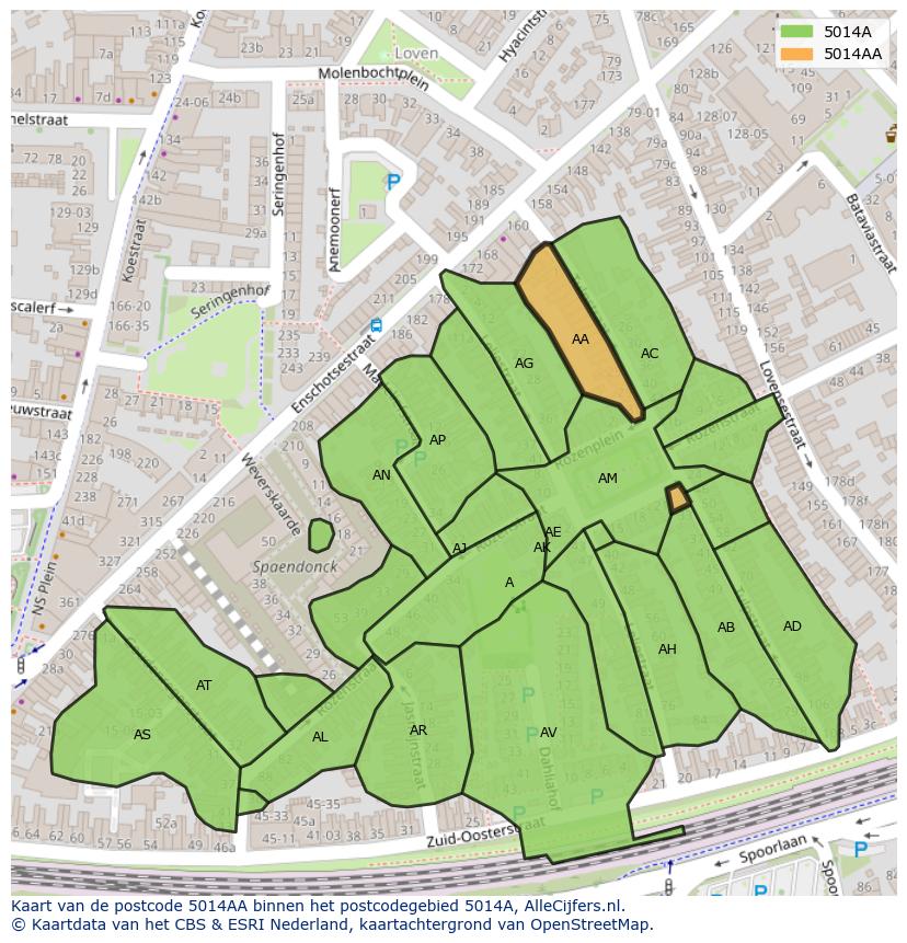 Afbeelding van het postcodegebied 5014 AA op de kaart.