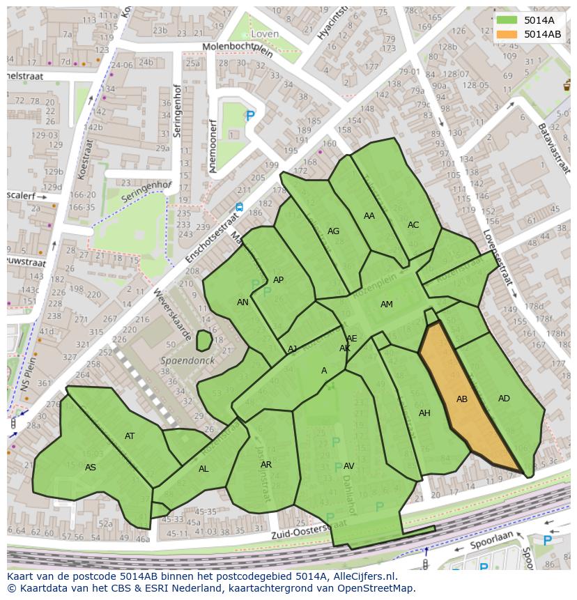 Afbeelding van het postcodegebied 5014 AB op de kaart.