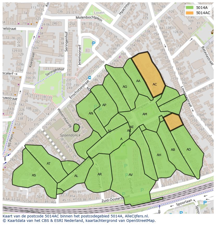 Afbeelding van het postcodegebied 5014 AC op de kaart.