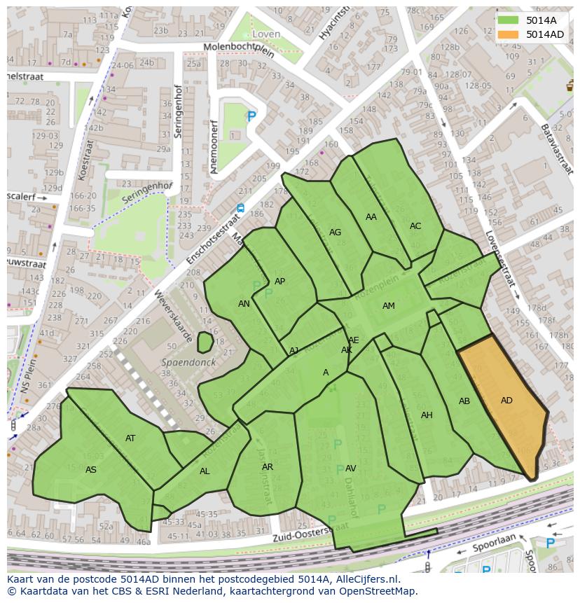 Afbeelding van het postcodegebied 5014 AD op de kaart.