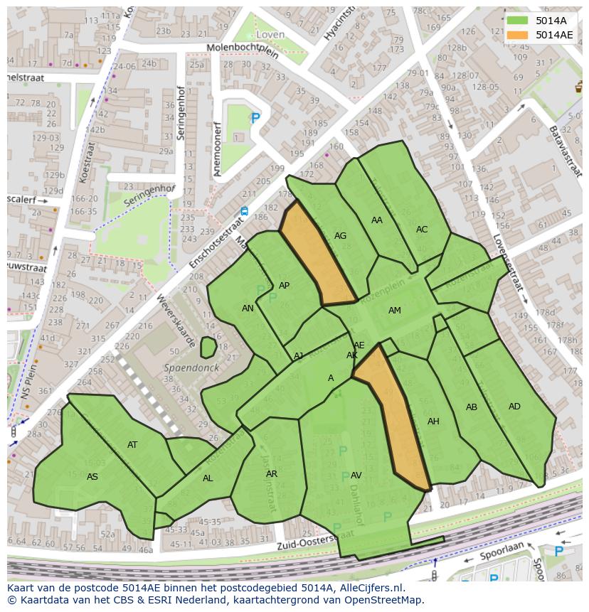 Afbeelding van het postcodegebied 5014 AE op de kaart.