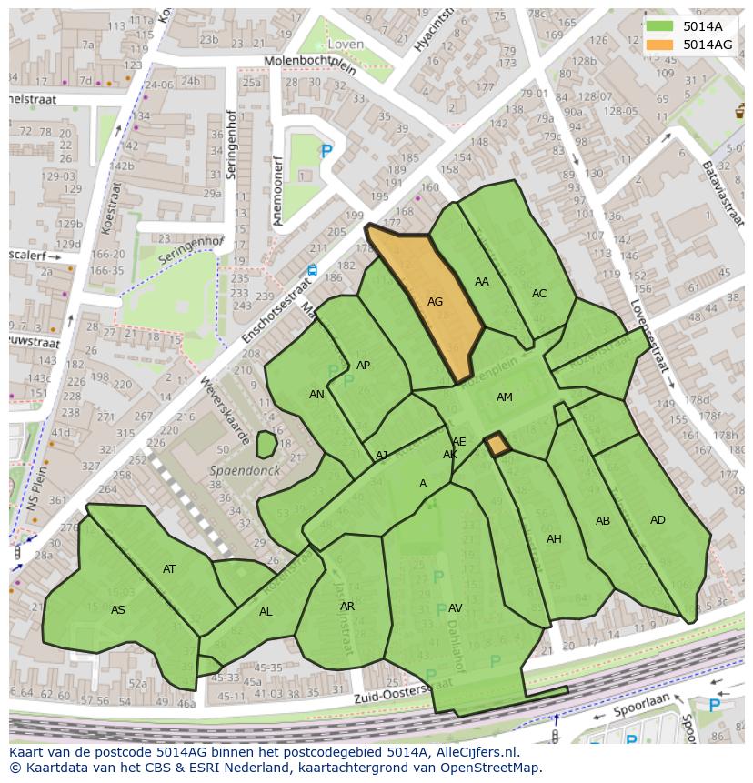 Afbeelding van het postcodegebied 5014 AG op de kaart.