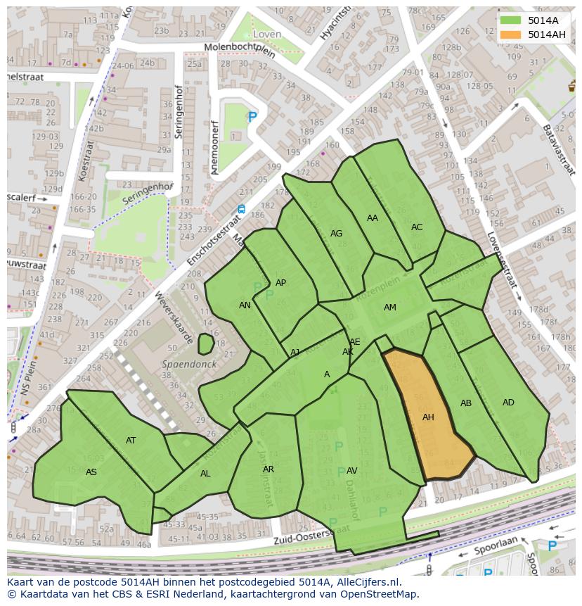 Afbeelding van het postcodegebied 5014 AH op de kaart.
