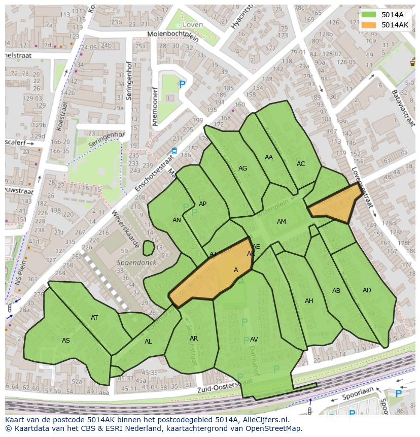 Afbeelding van het postcodegebied 5014 AK op de kaart.