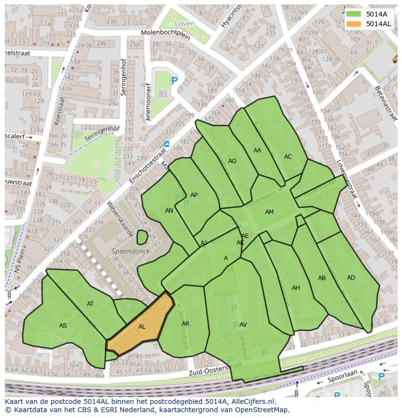 Afbeelding van het postcodegebied 5014 AL op de kaart.
