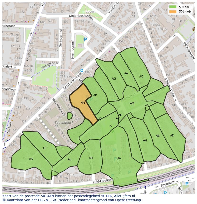 Afbeelding van het postcodegebied 5014 AN op de kaart.
