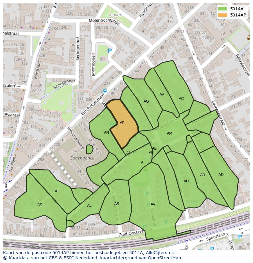 Afbeelding van het postcodegebied 5014 AP op de kaart.