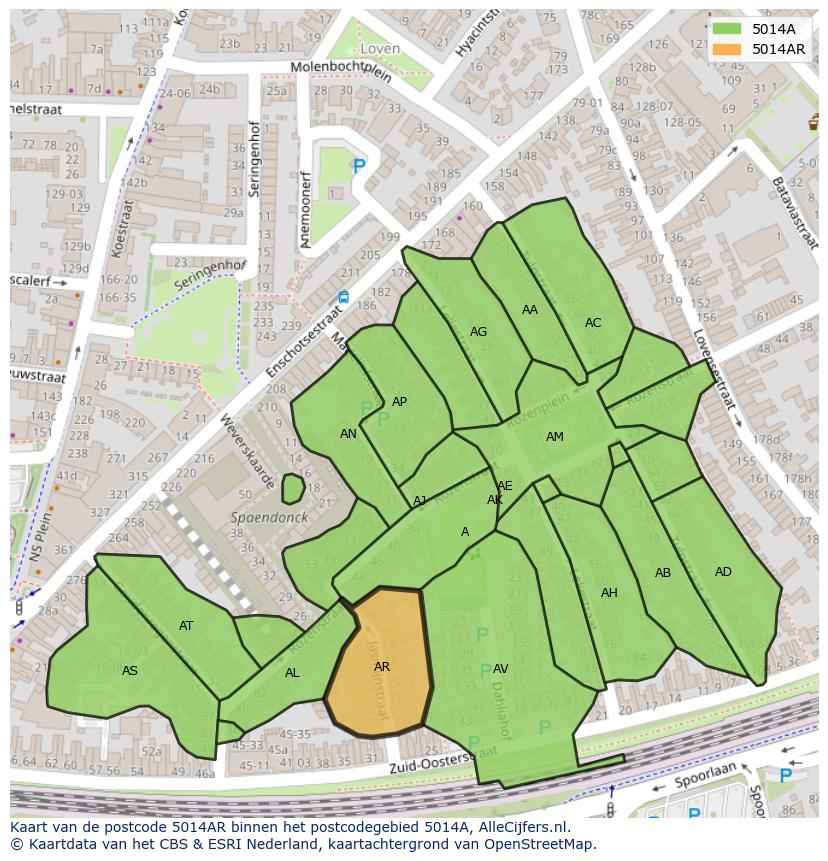 Afbeelding van het postcodegebied 5014 AR op de kaart.