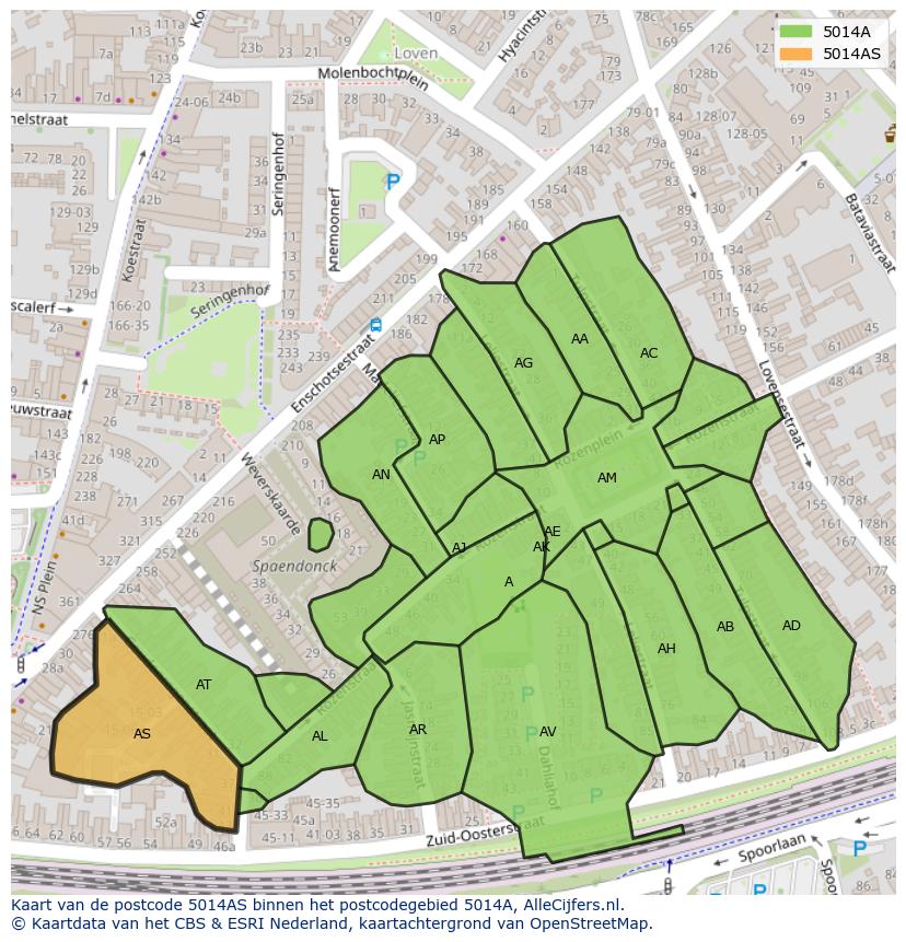 Afbeelding van het postcodegebied 5014 AS op de kaart.