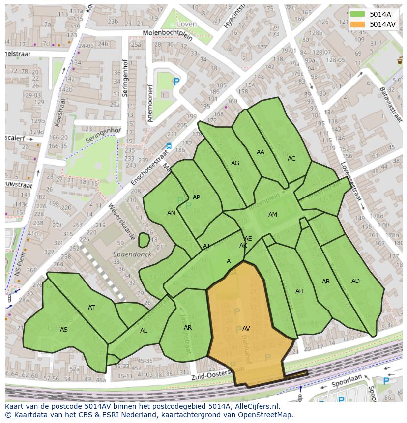 Afbeelding van het postcodegebied 5014 AV op de kaart.