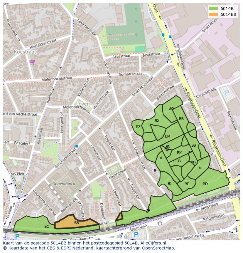 Afbeelding van het postcodegebied 5014 BB op de kaart.