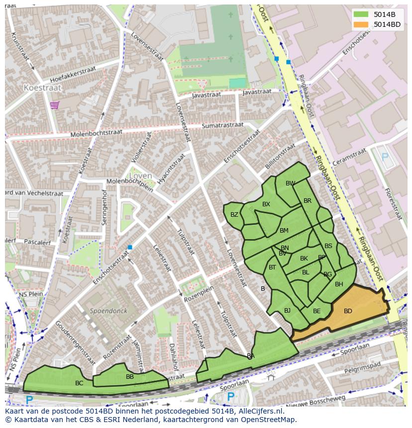 Afbeelding van het postcodegebied 5014 BD op de kaart.