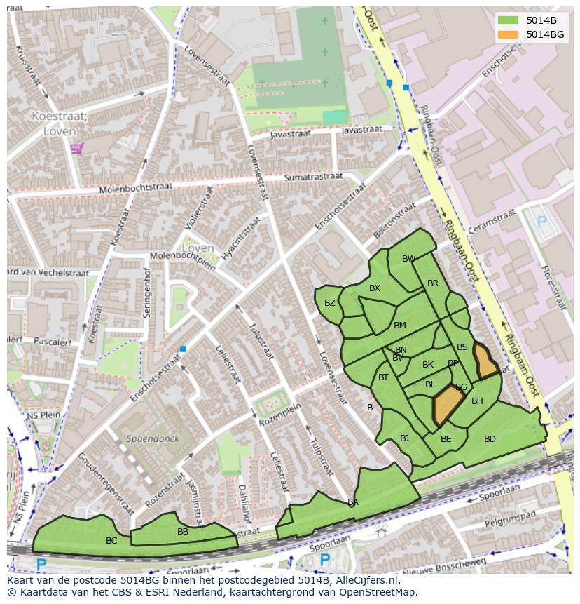 Afbeelding van het postcodegebied 5014 BG op de kaart.