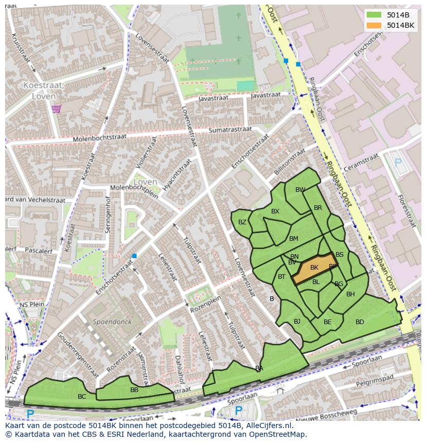 Afbeelding van het postcodegebied 5014 BK op de kaart.